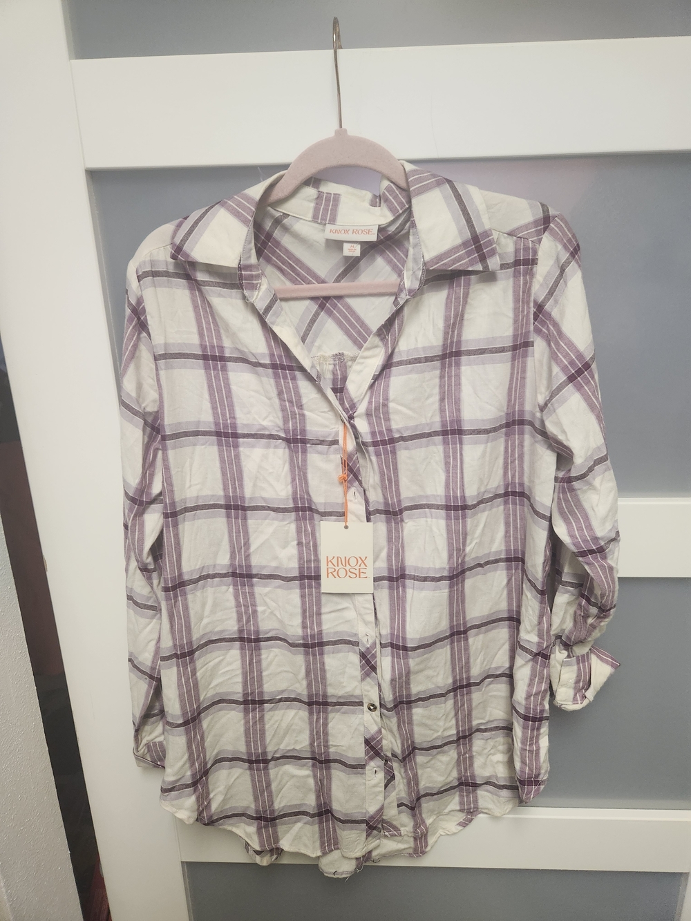Knox Rose Wonens Purple Plaid Button-Down Shirt